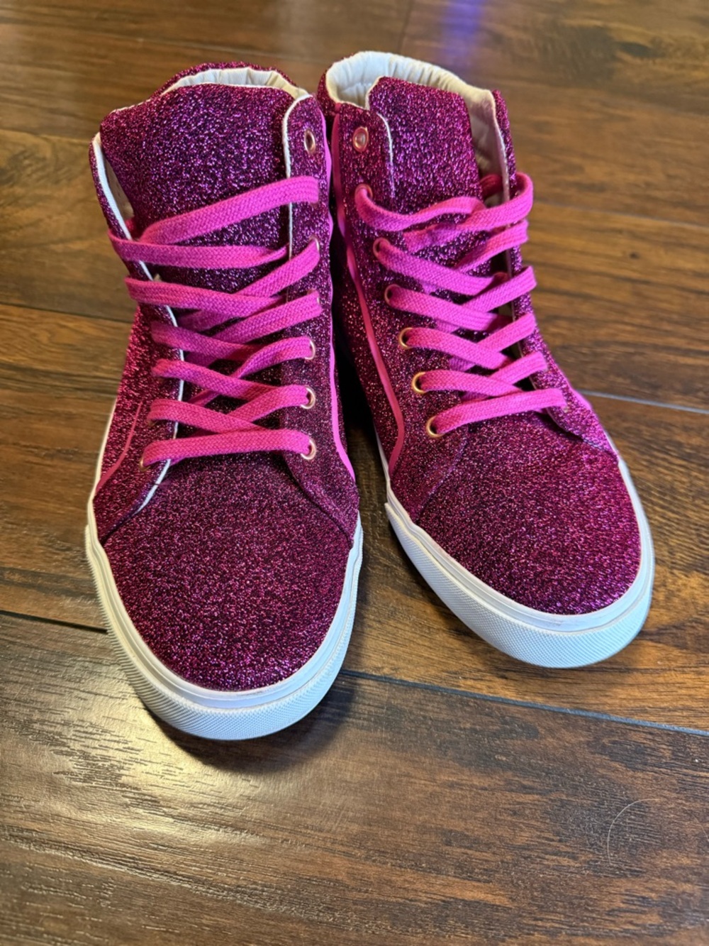 Old Navy Pink Sparkle high top Lace-Up Sneakers size 6